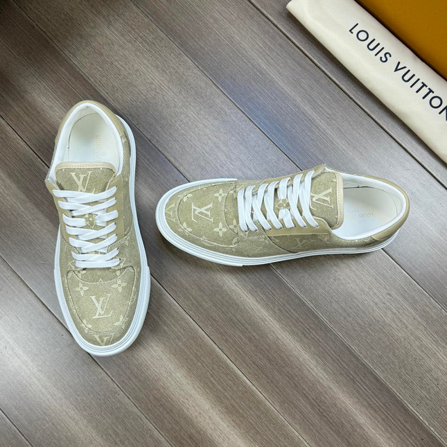LV TRAINER SNEAKER IN YELLOW OLIVE MONOGRAM DENIM