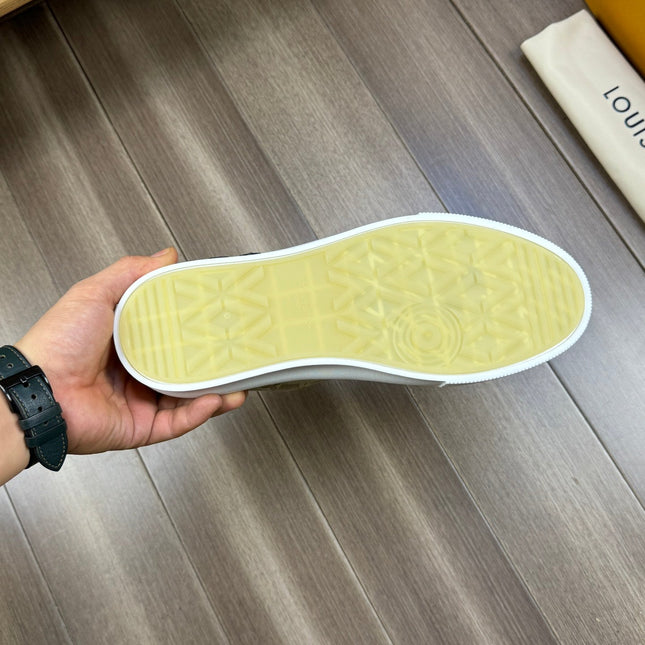 LV TRAINER SNEAKER IN YELLOW OLIVE MONOGRAM DENIM
