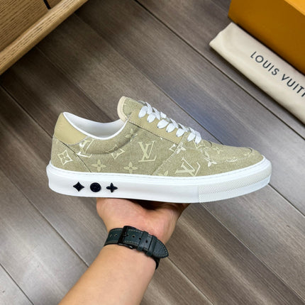 LV TRAINER SNEAKER IN YELLOW OLIVE MONOGRAM DENIM