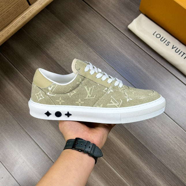 LV TRAINER SNEAKER IN YELLOW OLIVE MONOGRAM DENIM