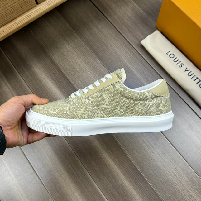 LV TRAINER SNEAKER IN YELLOW OLIVE MONOGRAM DENIM