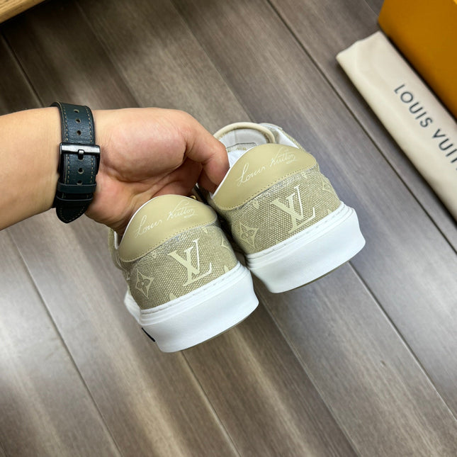 LV TRAINER SNEAKER IN YELLOW OLIVE MONOGRAM DENIM
