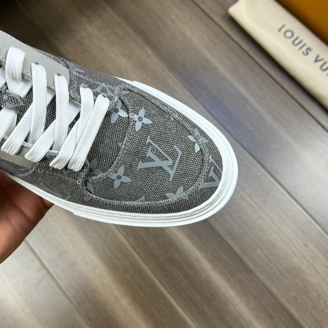 LV TRAINER SNEAKER IN ASH GREY MONOGRAM DENIM