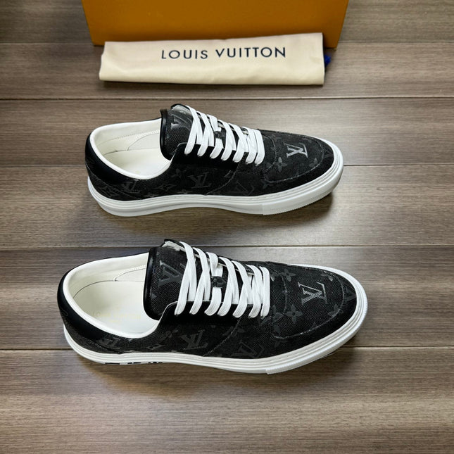 LV TRAINER SNEAKER IN BLACK MONOGRAM DENIM