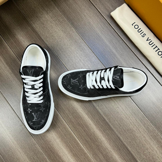 LV TRAINER SNEAKER IN BLACK MONOGRAM DENIM
