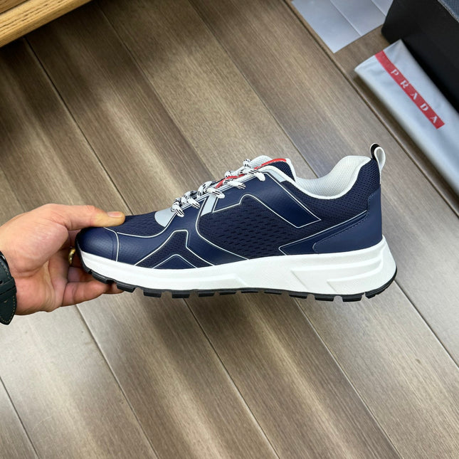 PRA SNEAKER NAVY BLUE NAPPA CALFSKIN AND FLYKNIT FABRIC