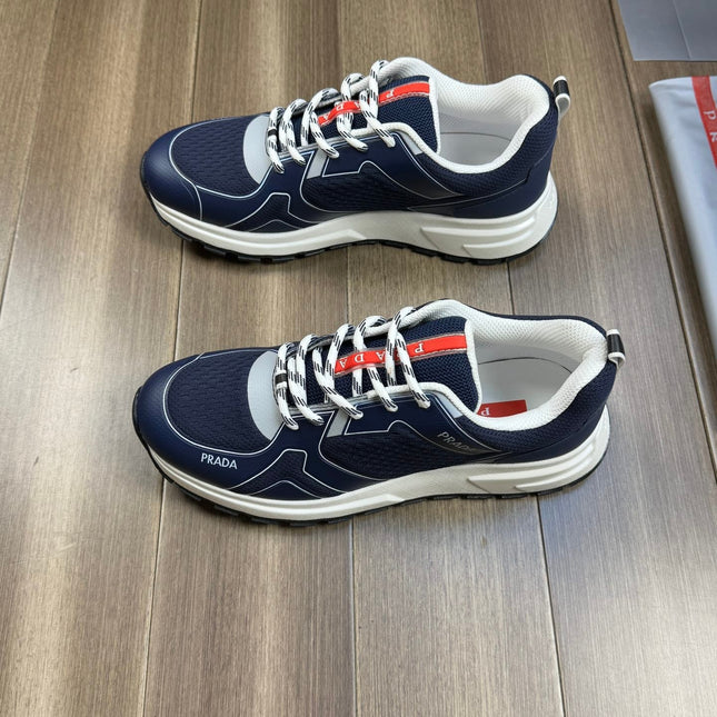 PRA SNEAKER NAVY BLUE NAPPA CALFSKIN AND FLYKNIT FABRIC