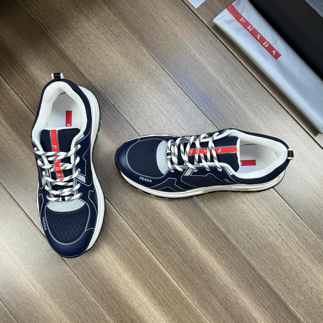 PRA SNEAKER NAVY BLUE NAPPA CALFSKIN AND FLYKNIT FABRIC