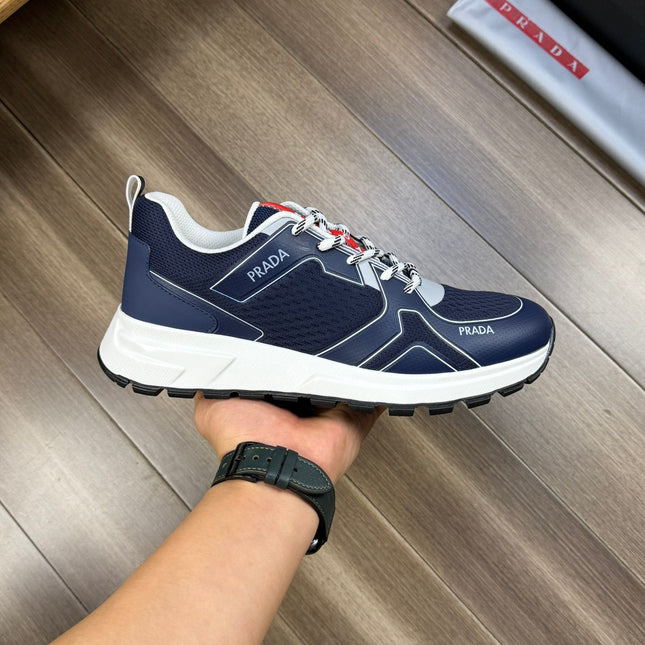PRA SNEAKER NAVY BLUE NAPPA CALFSKIN AND FLYKNIT FABRIC