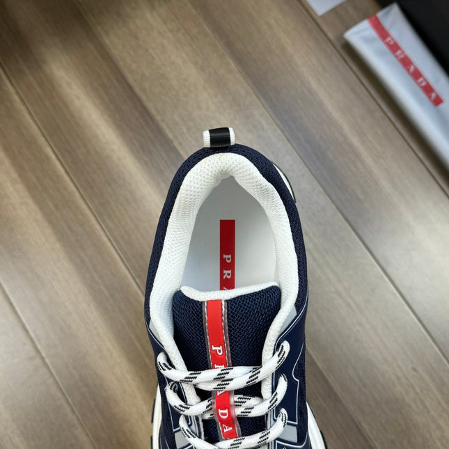 PRA SNEAKER NAVY BLUE NAPPA CALFSKIN AND FLYKNIT FABRIC