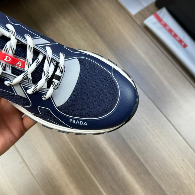 PRA SNEAKER NAVY BLUE NAPPA CALFSKIN AND FLYKNIT FABRIC