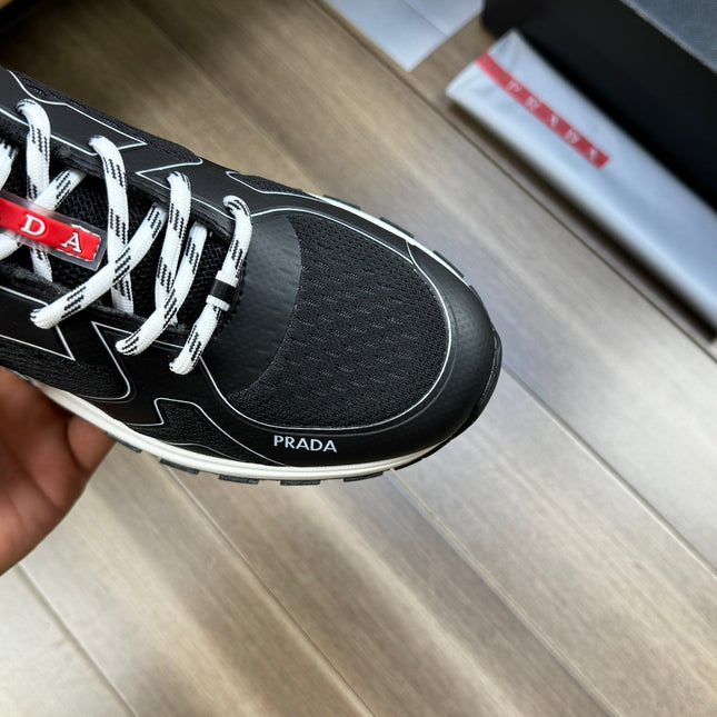 PRA SNEAKER BLACK NAPPA CALFSKIN AND FLYKNIT FABRIC