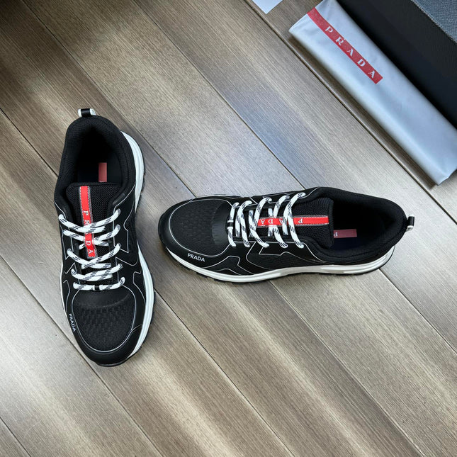 PRA SNEAKER BLACK NAPPA CALFSKIN AND FLYKNIT FABRIC