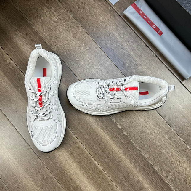 PRA SNEAKER WHITE NAPPA CALFSKIN AND FLYKNIT FABRIC