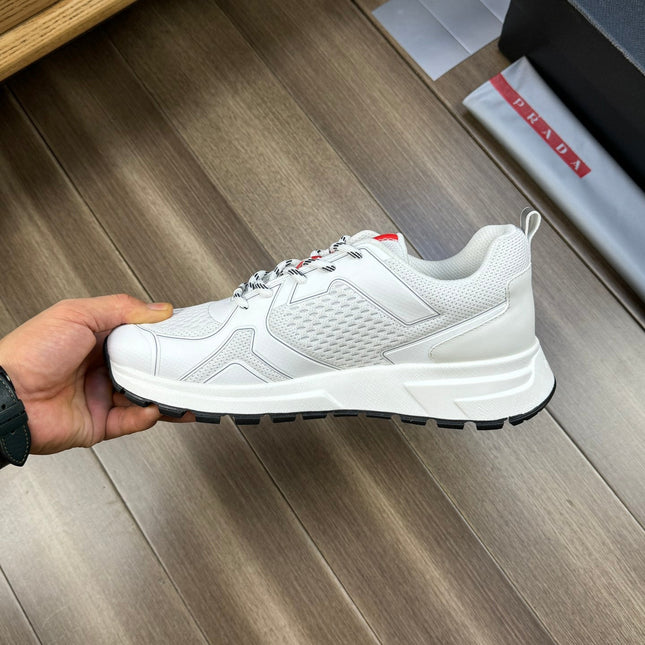PRA SNEAKER WHITE NAPPA CALFSKIN AND FLYKNIT FABRIC
