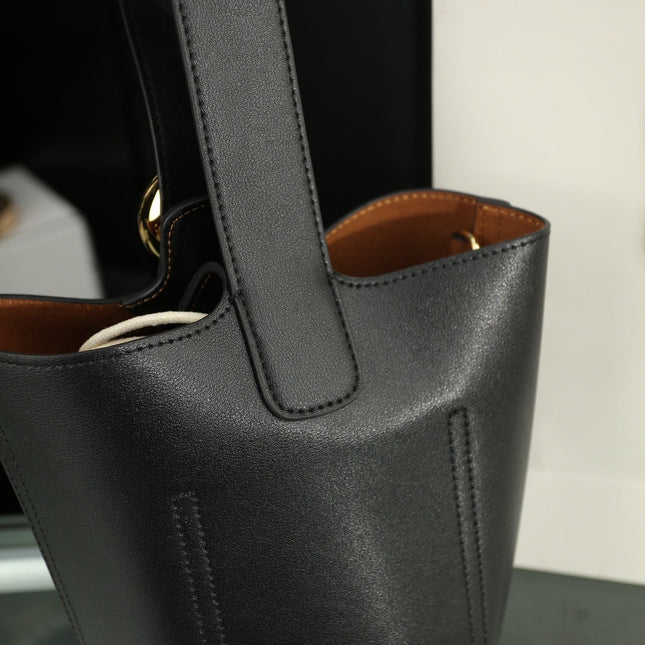 LOE MINI 19 PEBBLE BUCKET IN BLACK MELLOW CALFSKIN