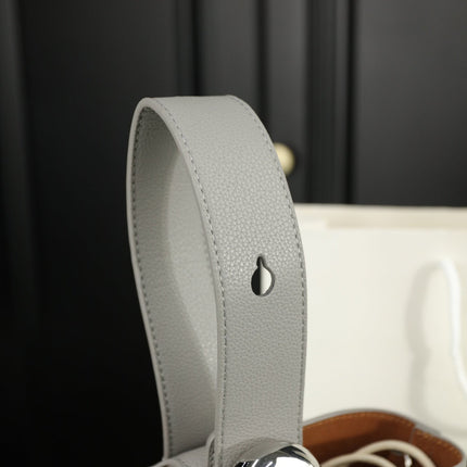 LOE MINI 19 PEBBLE BUCKET IN GRAY STEEL MELLOW CALFSKIN