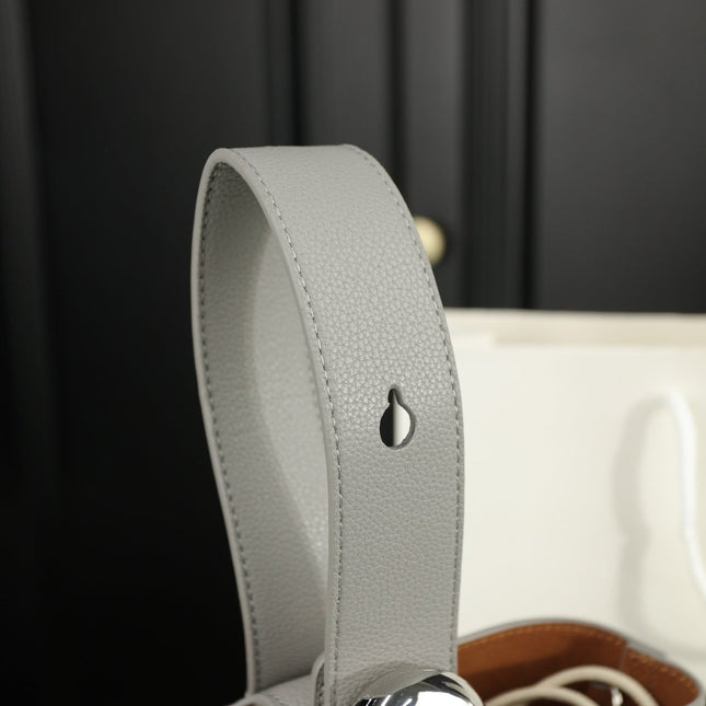LOE MINI 19 PEBBLE BUCKET IN GRAY STEEL MELLOW CALFSKIN
