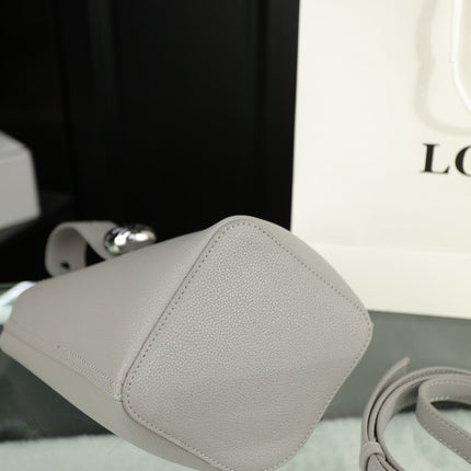 LOE MINI 19 PEBBLE BUCKET IN GRAY STEEL MELLOW CALFSKIN