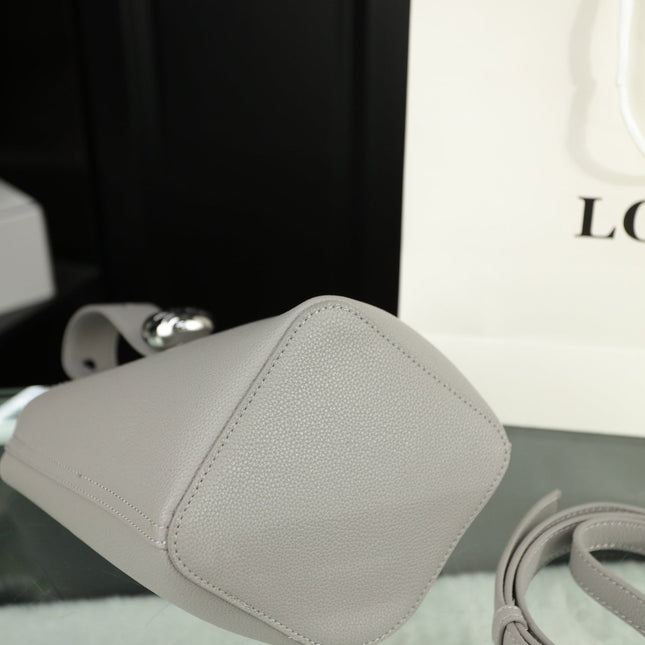 LOE MINI 19 PEBBLE BUCKET IN GRAY STEEL MELLOW CALFSKIN