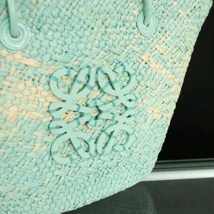 LOE SMALL ANAGRAM BASKET 28 BAG IN LIGHT BLUE IRACA PALM AND CALFSKIN