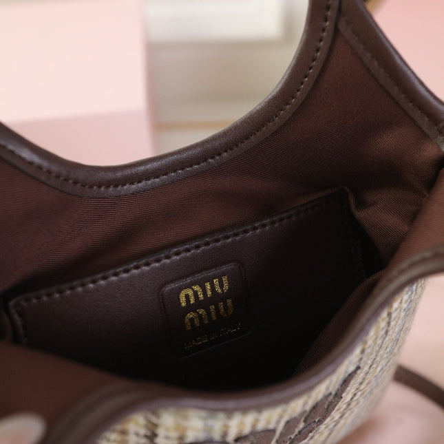 IVY MINI TOTE BAG 20 IN COLORFUL TARTAN AND BROWN LEATHER TRIM