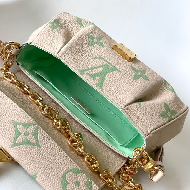 FAVORITE BAG 24 IN BEIGE MIX GREEN MONOGRAM SOFT GRAINED COWHIDE
