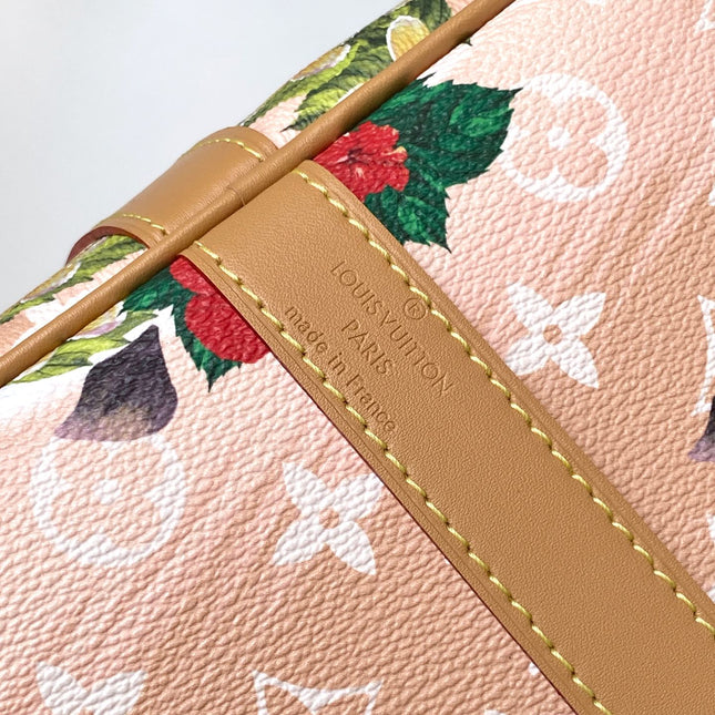 KEEPALL BANDOULIÈRE 50 IN SAND TROPICAL MOTIFS MONOGRAM SURFIN CANVAS