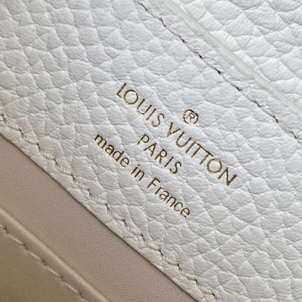 CAPUCINES EAST-WEST MINI 21 IN WHITE TAURILLON LEATHER GOLD-TONE HARDWARE