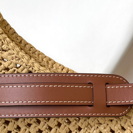 CROISSANT 25 IN NATURAL RAFFIA AND BROWN CALFSKIN TRIM