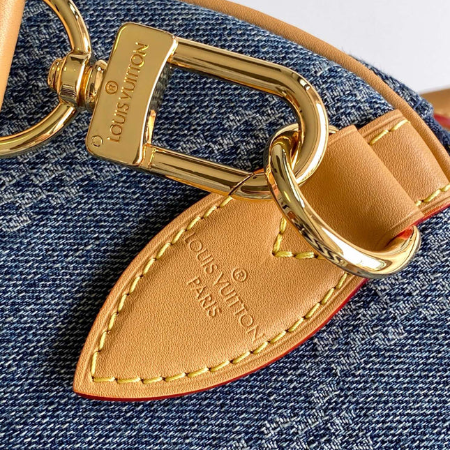 SPEEDY BANDOULIÈRE 40 IN BLUE DAMIER DENIM 3D