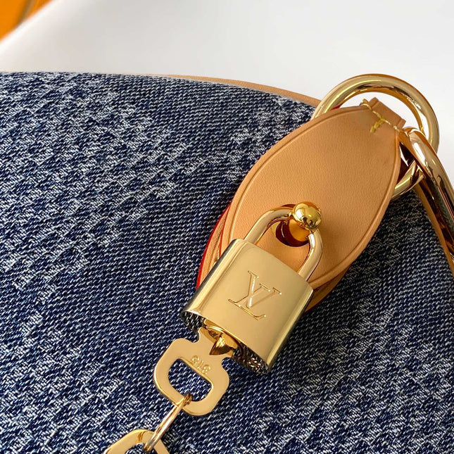 SPEEDY BANDOULIÈRE 40 IN BLUE DAMIER DENIM 3D