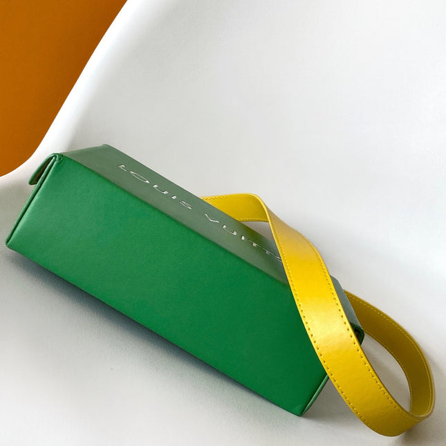 SHOPPER BAG 23 IN GREEN YELLOW CALFSKIN EMBROIDERED LOGO