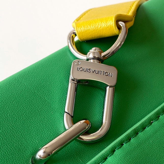 SHOPPER BAG 23 IN GREEN YELLOW CALFSKIN EMBROIDERED LOGO