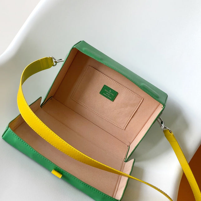 SHOPPER BAG 23 IN GREEN YELLOW CALFSKIN EMBROIDERED LOGO
