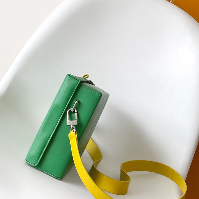 SHOPPER BAG 23 IN GREEN YELLOW CALFSKIN EMBROIDERED LOGO