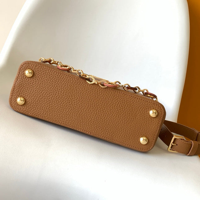 LV 25S CAPUCINES BAG 27 IN TAN CALFSKIN GOLD HARDWARE