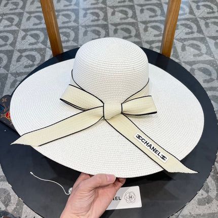 WIDE BRIM STRAW HAT WITH BOW WHITE 672704