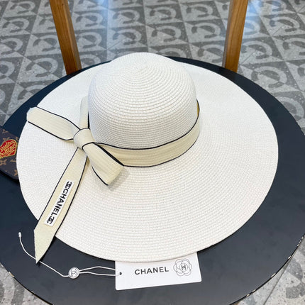 WIDE BRIM STRAW HAT WITH BOW WHITE 672704