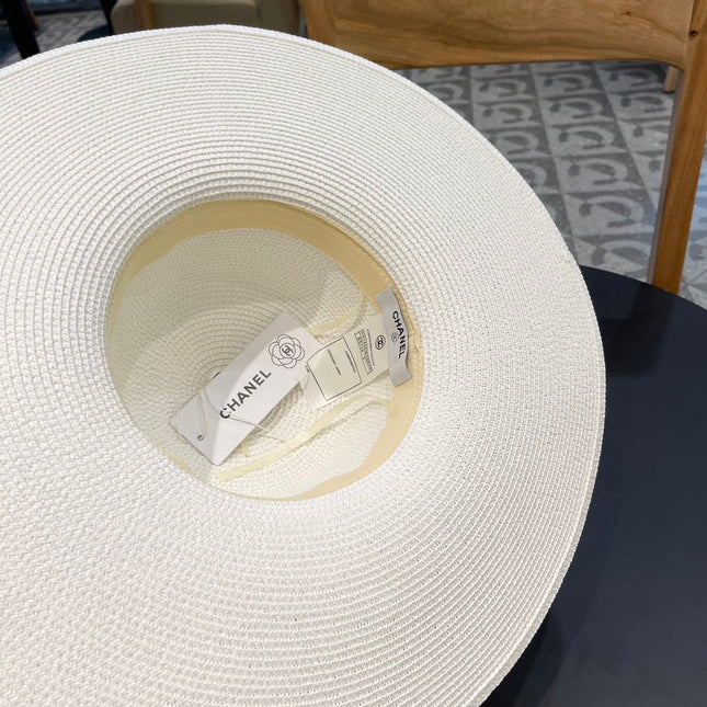 WIDE BRIM STRAW HAT WITH BOW WHITE 672704