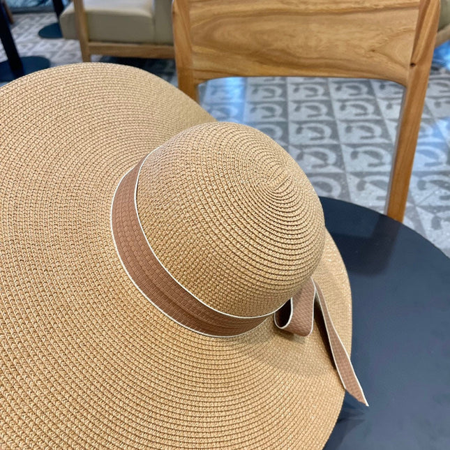 WIDE BRIM STRAW HAT WITH BOW BROWN 672705
