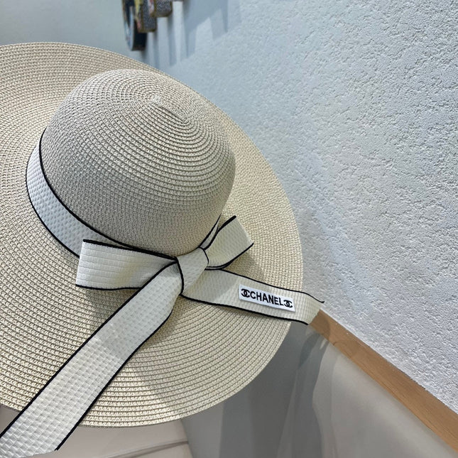 WIDE BRIM STRAW HAT WITH BOW BEIGE 672706