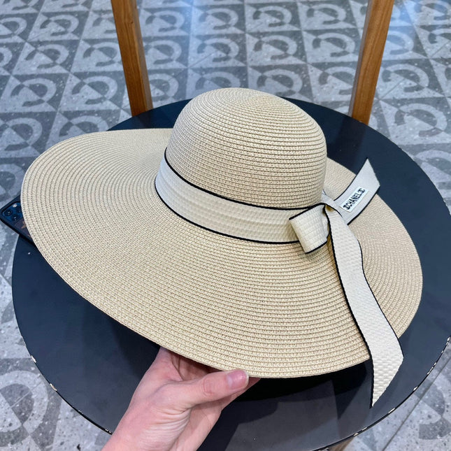 WIDE BRIM STRAW HAT WITH BOW BEIGE 672706