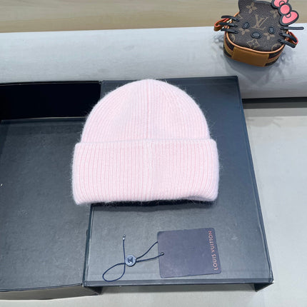 KNITTED BEANIE HAT IN PASTEL PINK WOOL AND RABBIT FUR 417757