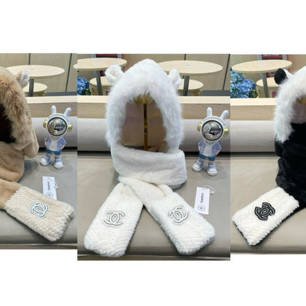 BALACLAVA HAT IN CAMEL BEIGE MIX WHITE FLEECE 422215