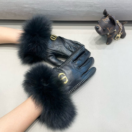 TOUCHSCREEN GLOVES IN BLACK SHEEPSKIN AND FOX FUR 423400
