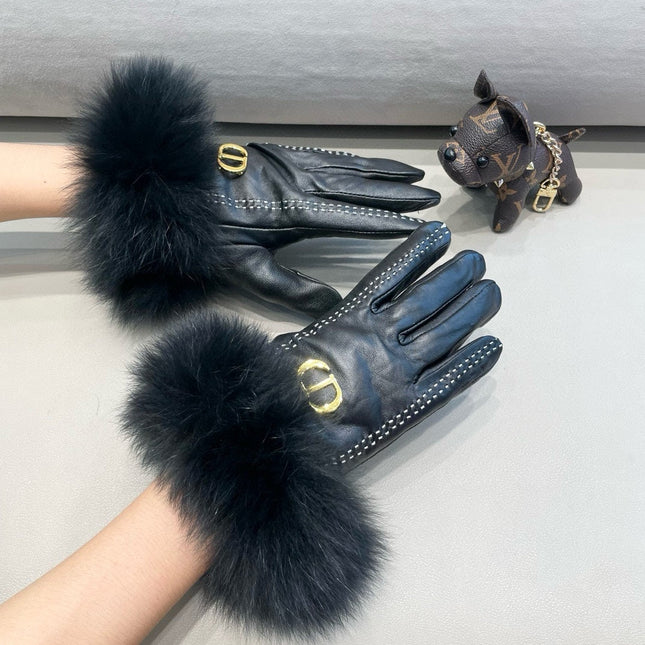 TOUCHSCREEN GLOVES IN BLACK SHEEPSKIN AND FOX FUR 423400