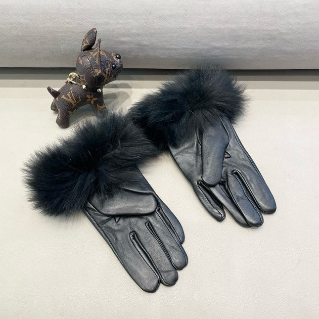 TOUCHSCREEN GLOVES IN BLACK SHEEPSKIN AND FOX FUR 423400