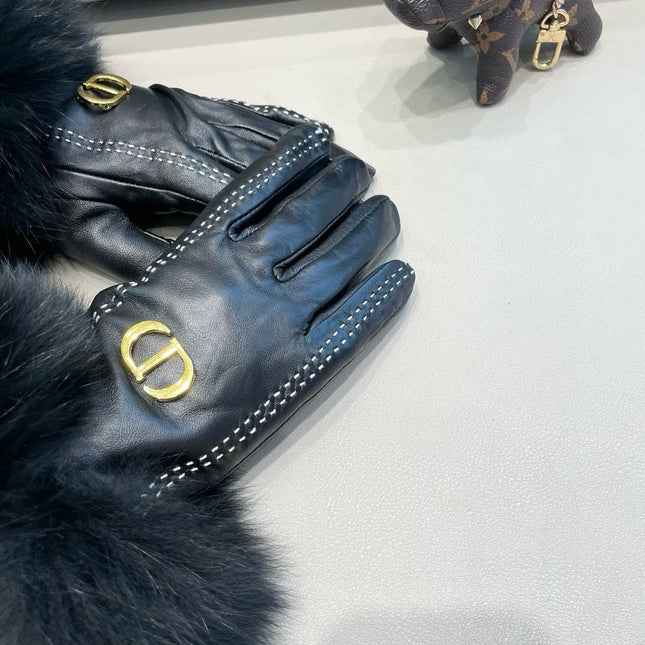 TOUCHSCREEN GLOVES IN BLACK SHEEPSKIN AND FOX FUR 423400
