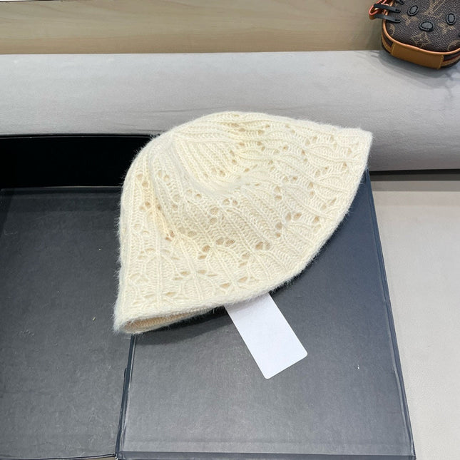BUCKET HAT WHITE KNITTED FABRIC WITH RABBIT FUR 428092